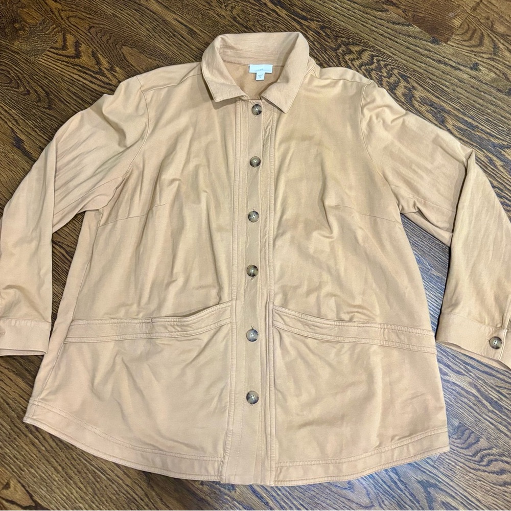 J. Jill Beige Knit Jacket Cotton Spandex XL RN 97641 Long Sleeve